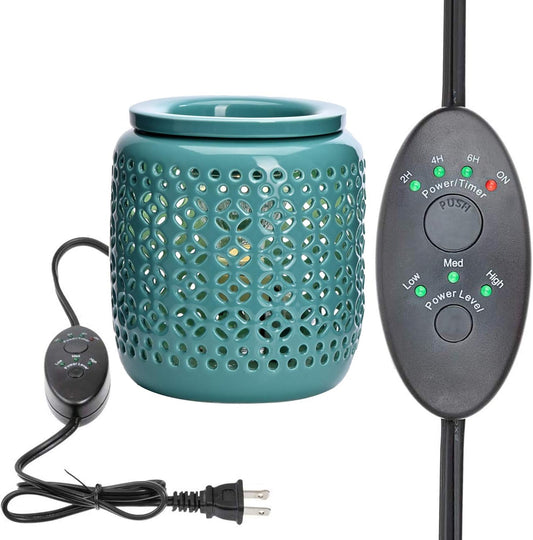 Ceramic Wax Melt Warmer with Timer,Candle Wax Warmer for Scented Wax & Essential Oils,Ideal Gift for Home Office Kitchen(Cyan Copper Coin Pattern)