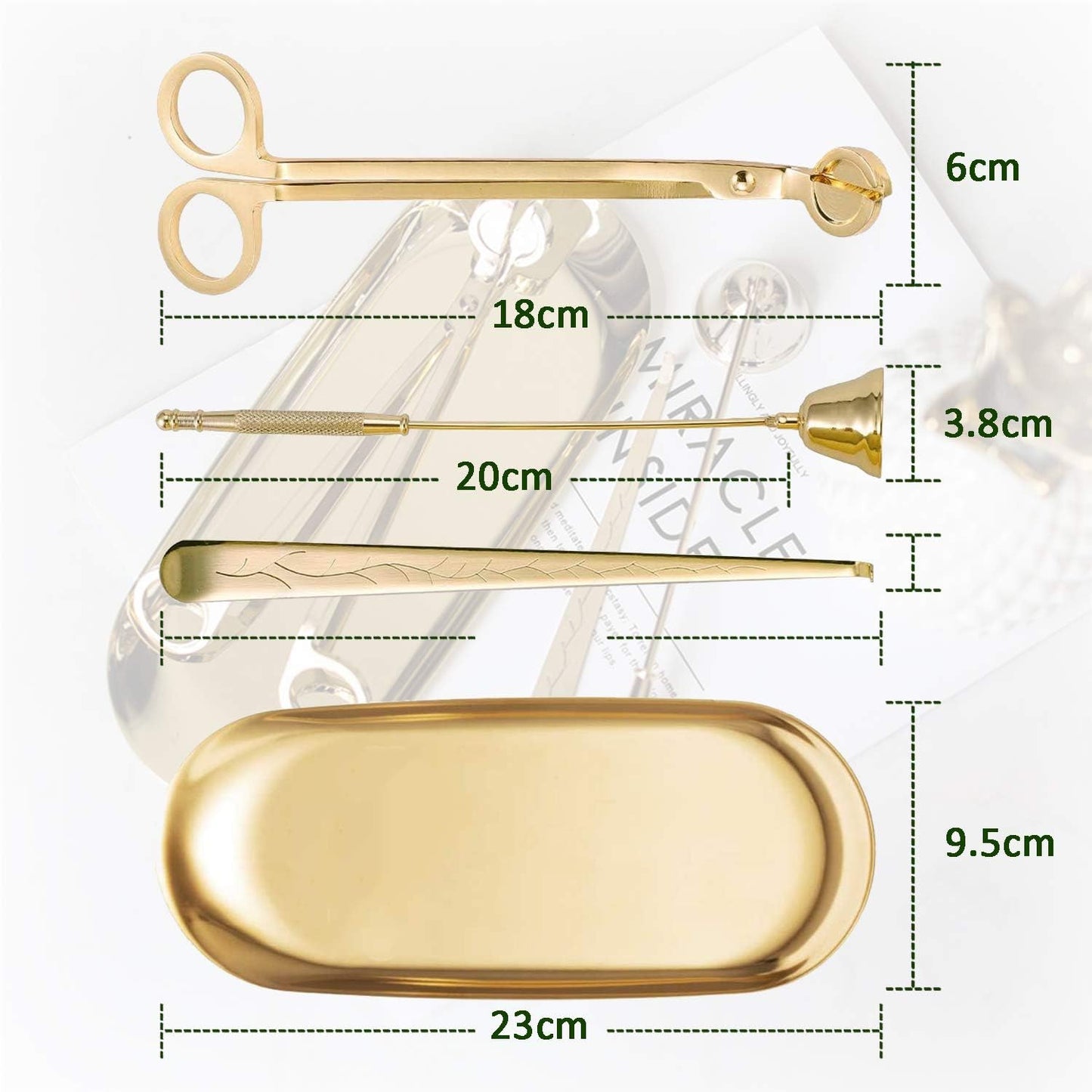 4 in 1 Candle Accessory Set, Candle Wick Trimmer Candle Cutter, Candle Snuffer, Candle Wick Dipper, Storage Tray Plate, for Candle Lover, Thanksgiving, Christmas(Gold)