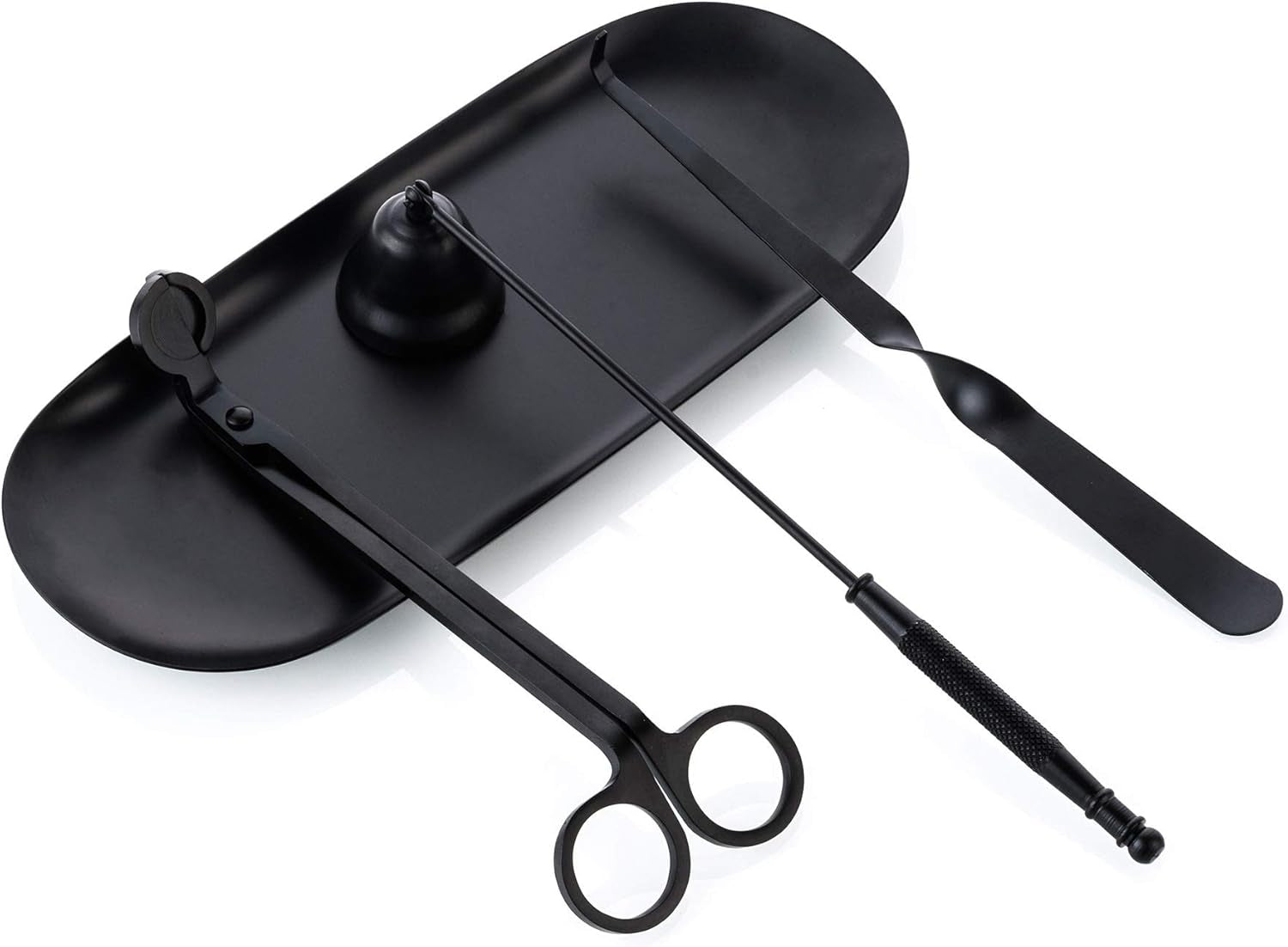 Candle Snuffer Accessory Set 4 in 1 - Candle Snuffer, Wick Trimmer, Wick Dipper and Plate Tray for Putting Out Extinguish Candle Wicks Flame Safely (Black)