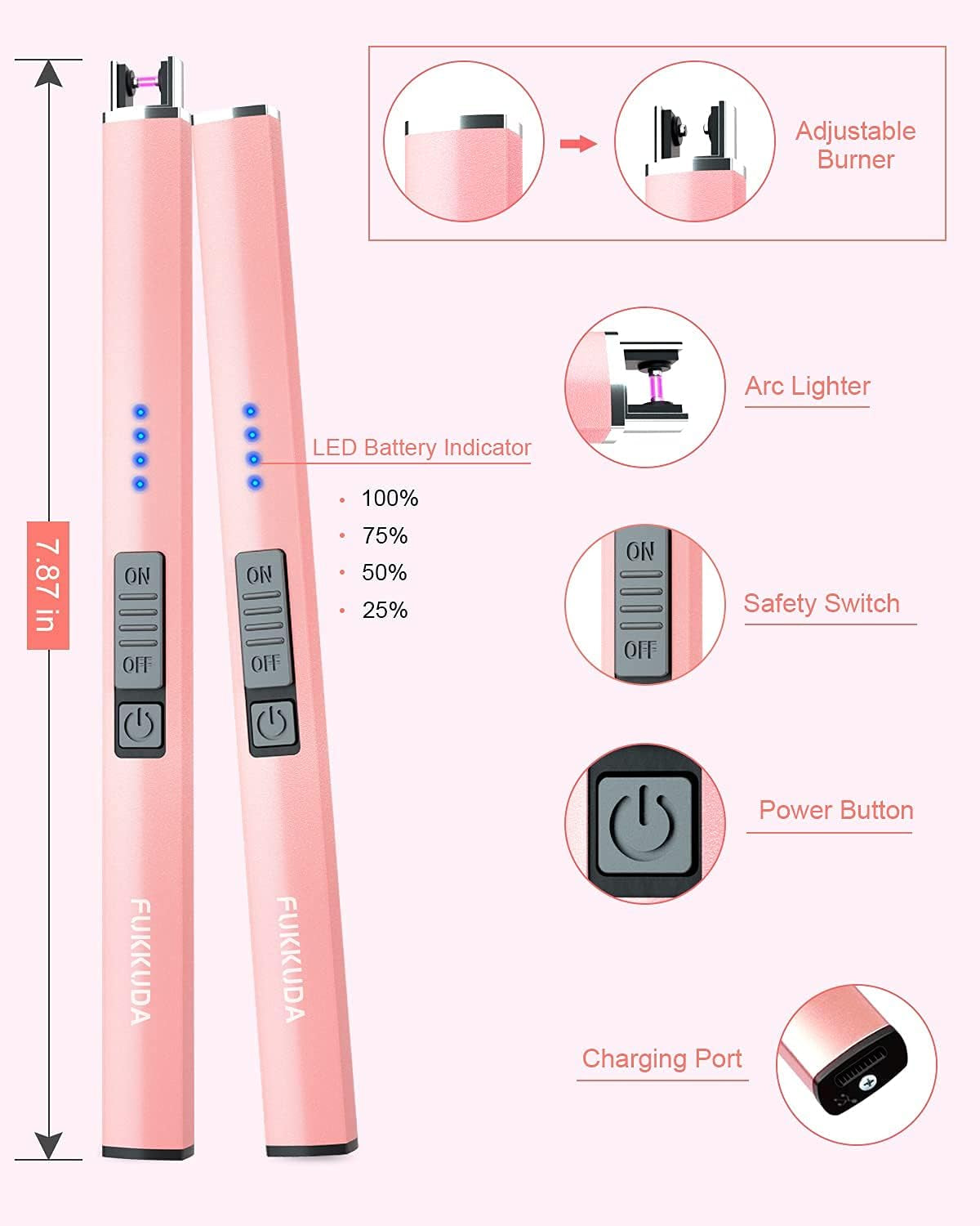 Electric Candle Lighter Rechargeable Lighters - Valentines Day Gifts for Her Him Easter Basket Stuffers Plasma Arc Lighters Windproof & Flameless USB Rechargeable with Safety Switch (Rose Gold)